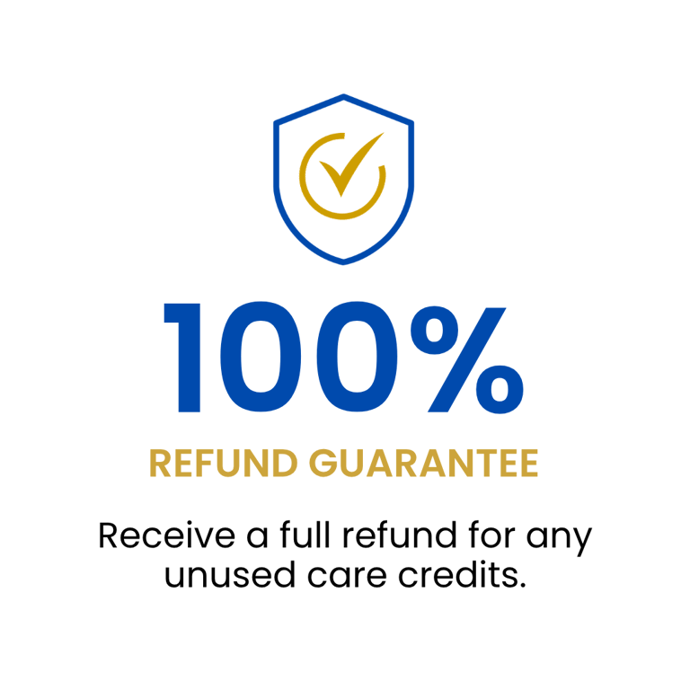 100% Refund Guarantee: receive a full refund for any unused care credits.